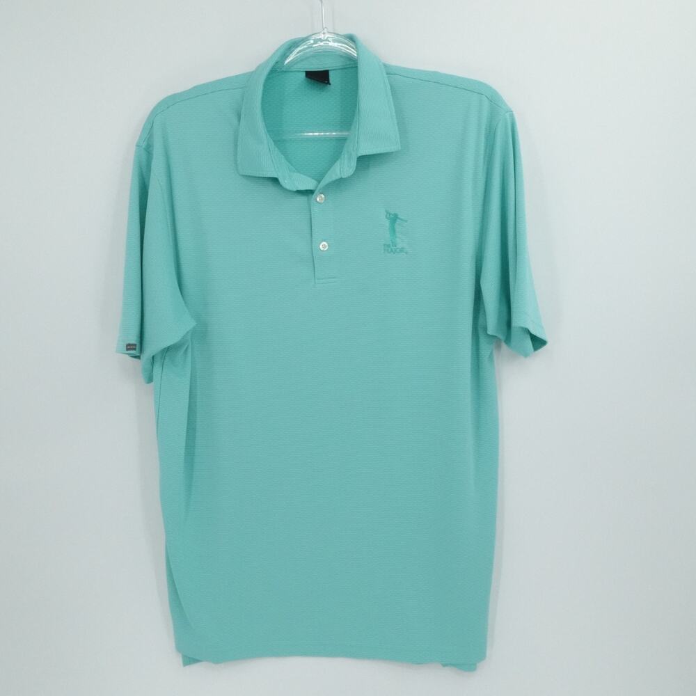 Dunning Golf Shirt Mens XXL Green Striped The Major Logo Embroidered Performance